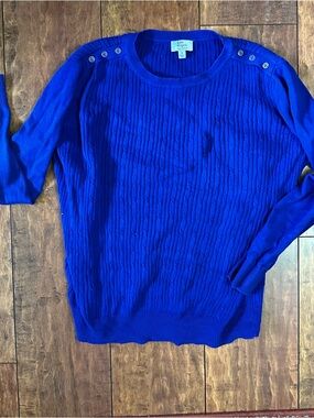 Karen Scott Royal Blue Cable-Knit Button Shoulder Sweater
